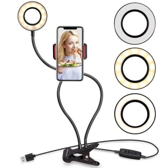 RING LIGHT LS-90 COM SUPORTE DE TELEFONE 3.54" 3 AJUSTES DE CORES BRANCO